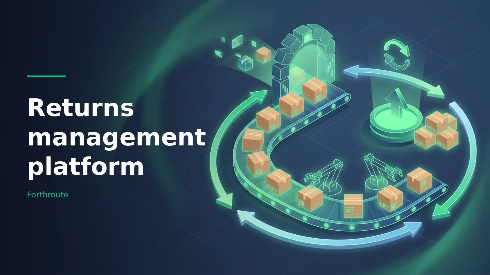 Editorial illustration for Best Returns Management Software 2026: 7 Platforms Compared. Overlaid text reads “Returns management platform” with the Forthroute wordmark.