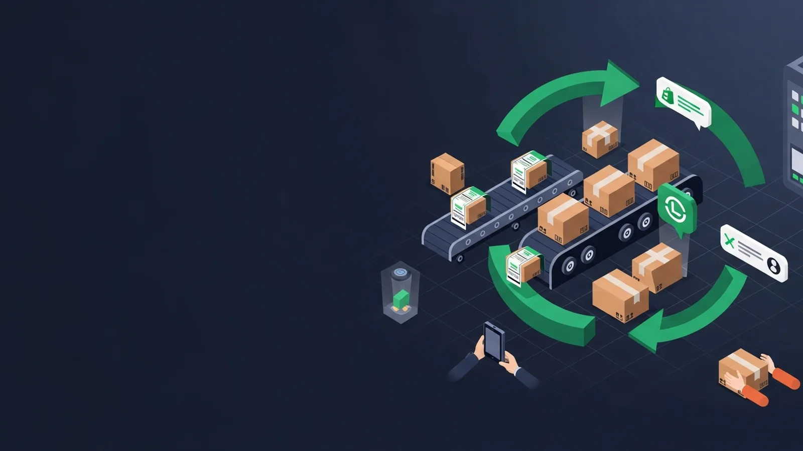 Laptop displaying competitor analysis dashboard with emerald green data flows connecting shipping route nodes in circular pattern
