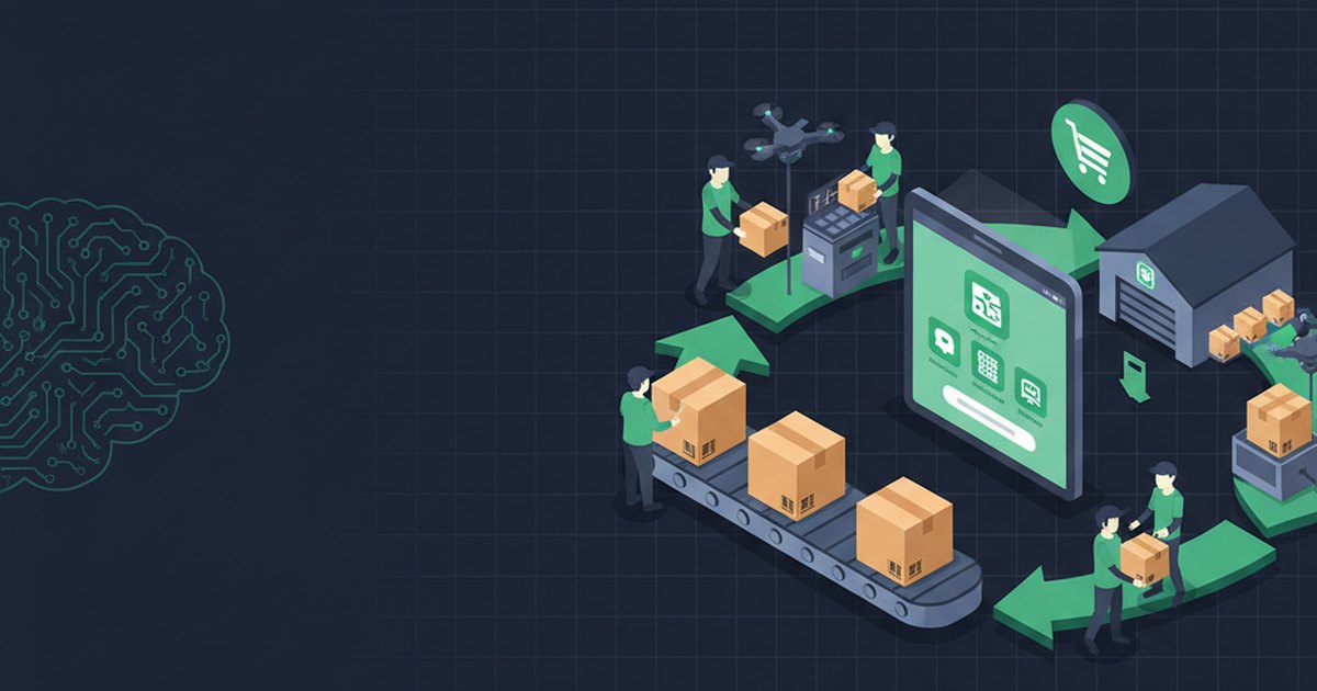 Illustration showing the psychology of returns: a person's head with a thought bubble of a shopping cart overflowing with items, some being returned.